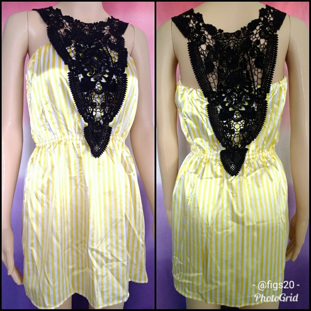 T-bags Stiped Lace Accent Mini Dress